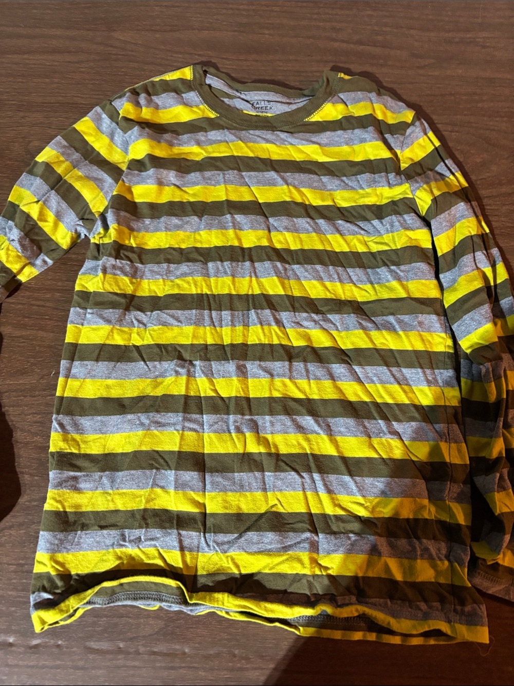 Falls Creek Yellow & Gray Striped Long Sleeve Tee Shirt